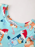 Rylee Faith Designs Winter Christmas Character Print Blue Girls Long Sleeve Dress - Everetts Place Boutique - 