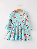 Rylee Faith Designs Winter Christmas Character Print Blue Girls Long Sleeve Dress - Everetts Place Boutique - 