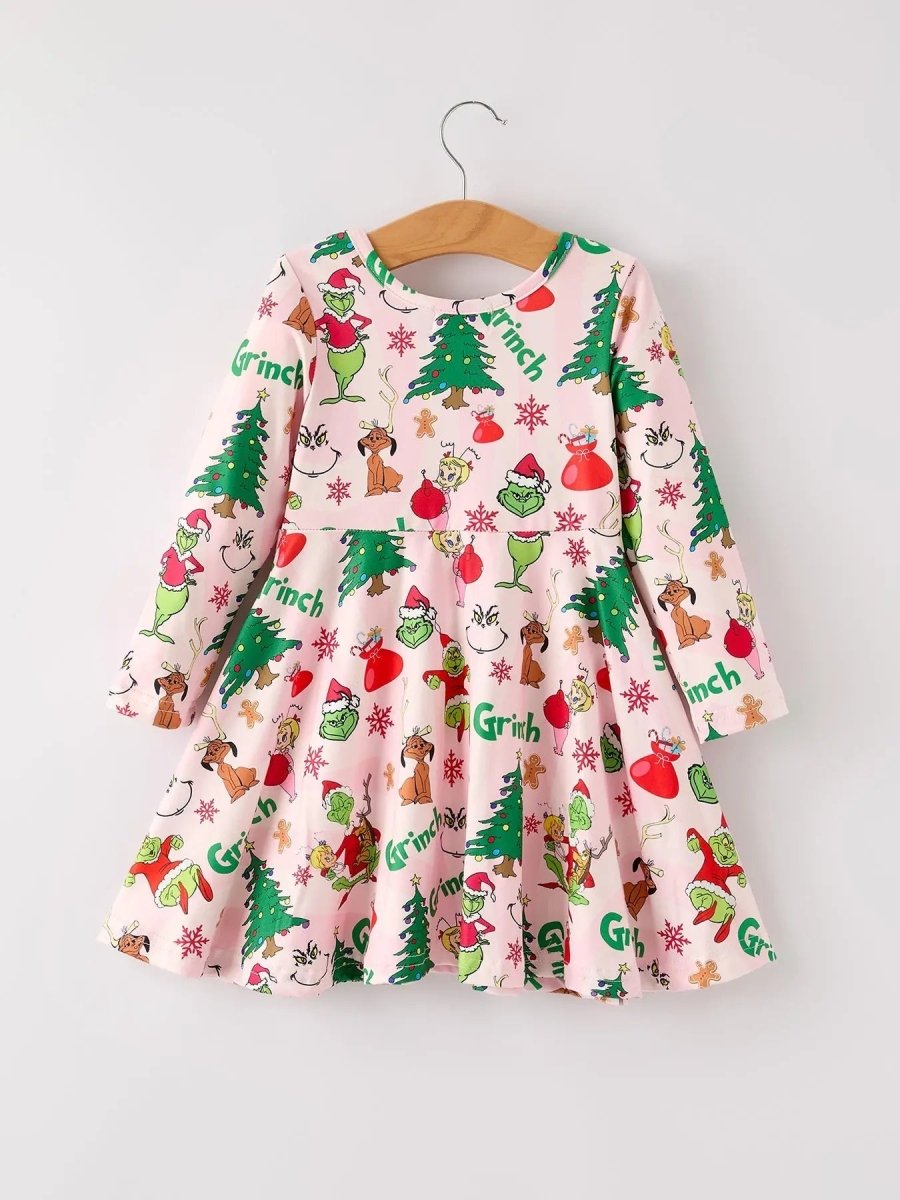 Rylee Faith Designs Winter Christmas Character Print Girls Dress - Everetts Place Boutique - 