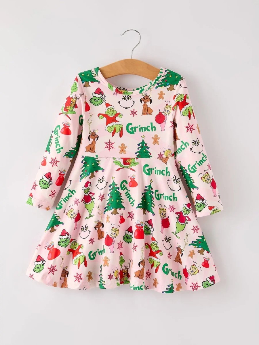 Rylee Faith Designs Winter Christmas Character Print Girls Dress - Everetts Place Boutique - 
