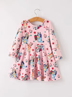 Rylee Faith Designs Winter Christmas Character Print Pink Girls Dress - Everetts Place Boutique - 