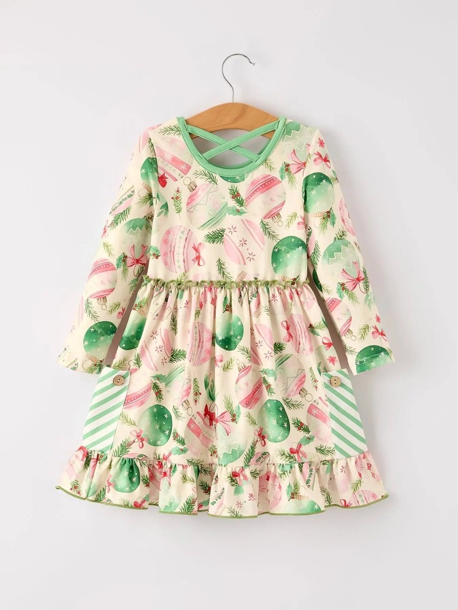 Rylee Faith Designs Winter Christmas Green Pocket Dress Girls Holiday Outfit - Everetts Place Boutique - 