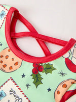 Rylee Faith Designs Winter Christmas Green Santa Girls Pocket Ruffle Dress - Everetts Place Boutique - 