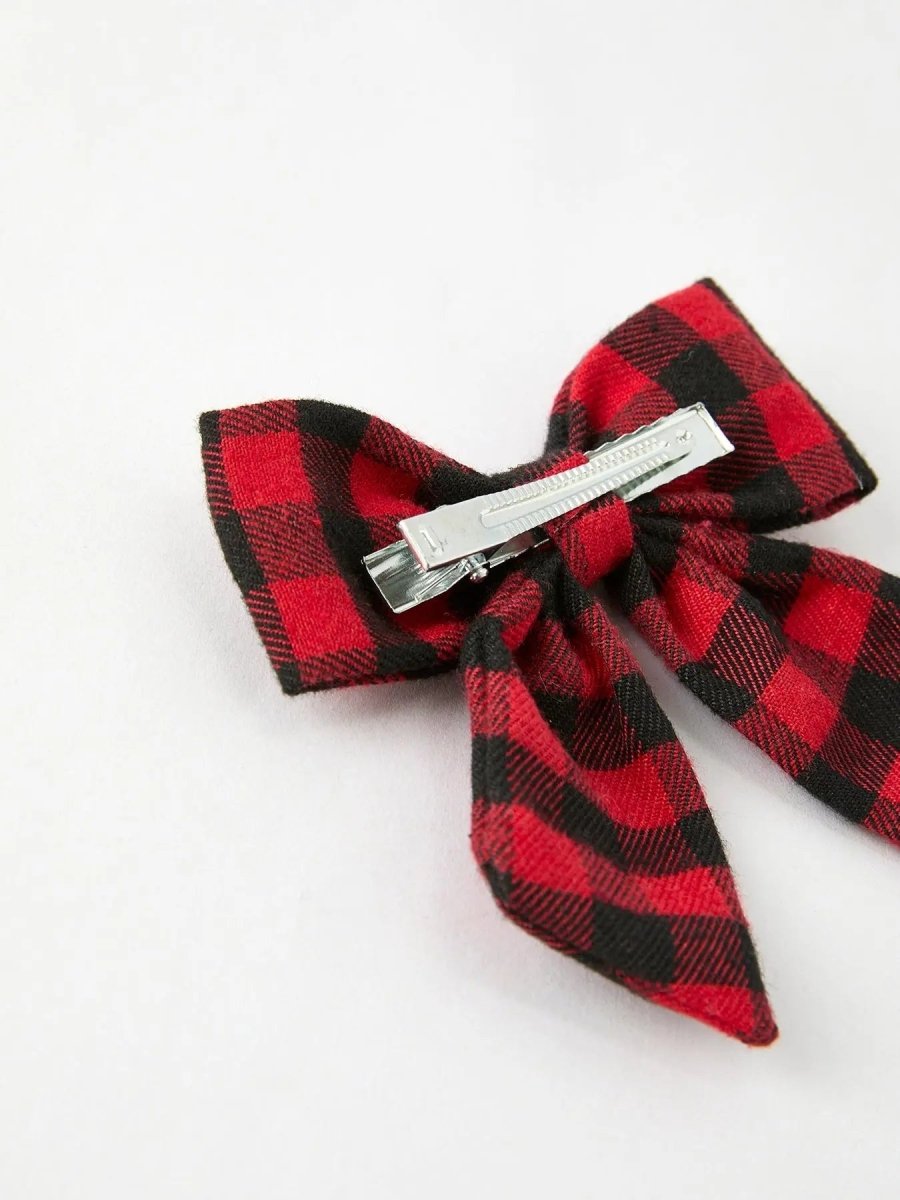 Rylee Faith Designs Winter Christmas Plaid Bow Hair Clip Festive Accessory - Everetts Place Boutique - 