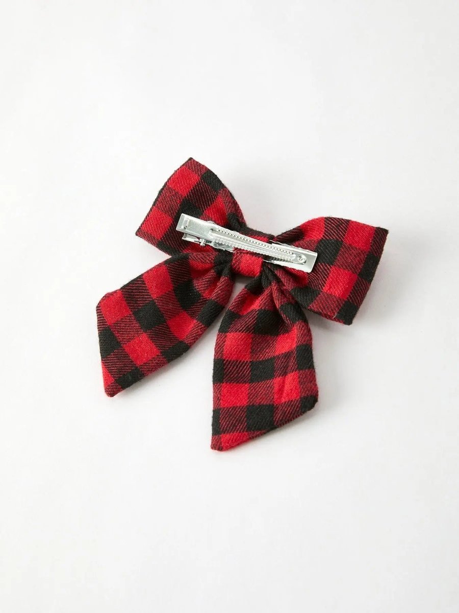 Rylee Faith Designs Winter Christmas Plaid Bow Hair Clip Festive Accessory - Everetts Place Boutique - 