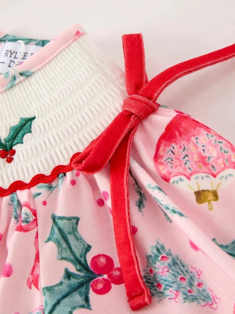 Rylee Faith Designs Winter Christmas Smocking Embroidery Colorful Girls Dress - Everetts Place Boutique - 