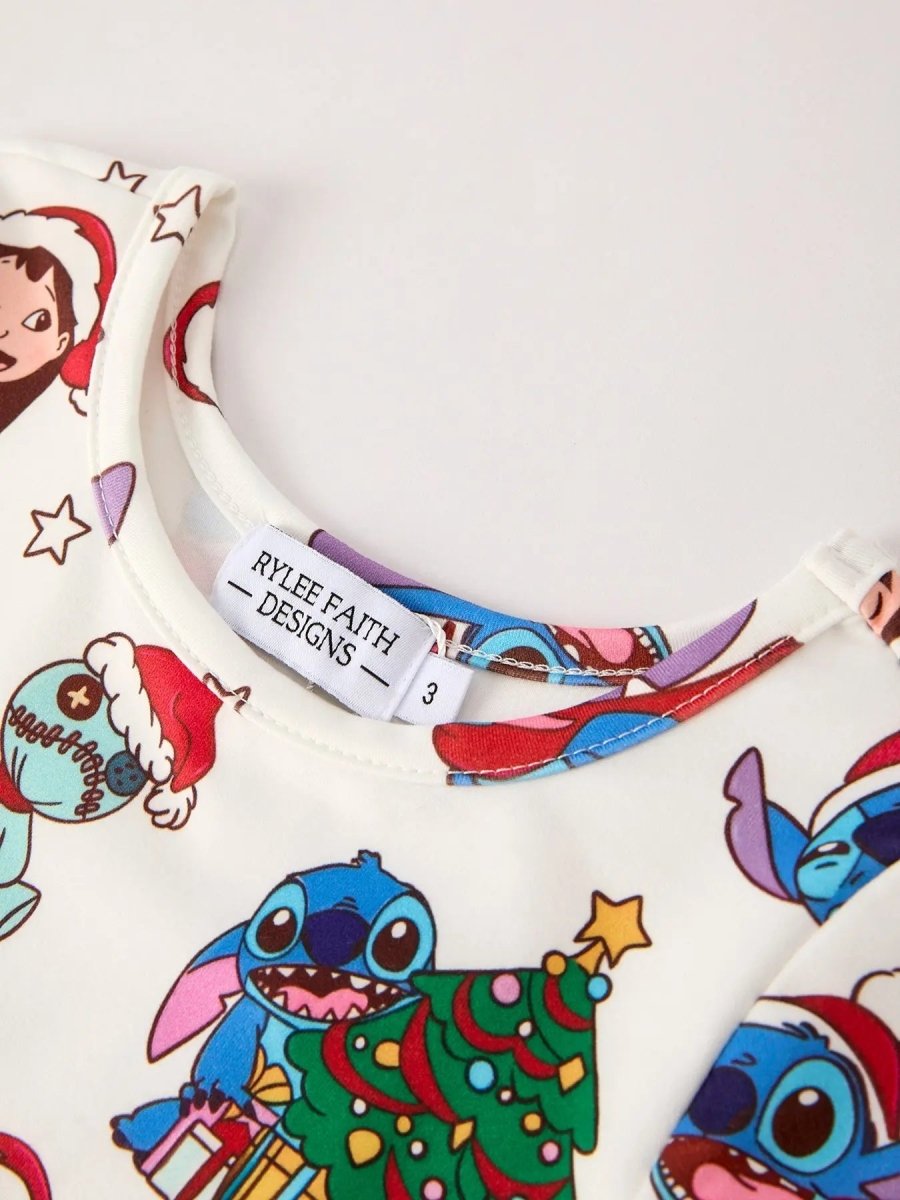 Rylee Faith Designs Winter Christmas Tree Character Print Girls Long Sleeve Casual Dress - Everetts Place Boutique - 