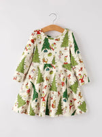 Rylee Faith Designs Winter Christmas Tree Character Print Green Girls Dress - Everetts Place Boutique - 
