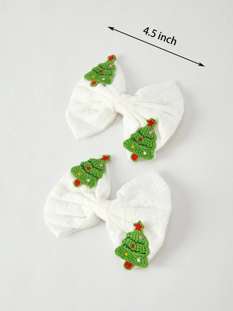 Rylee Faith Designs Winter Christmas Tree Hair Clips 2 Pack Applique Festive - Everetts Place Boutique - 