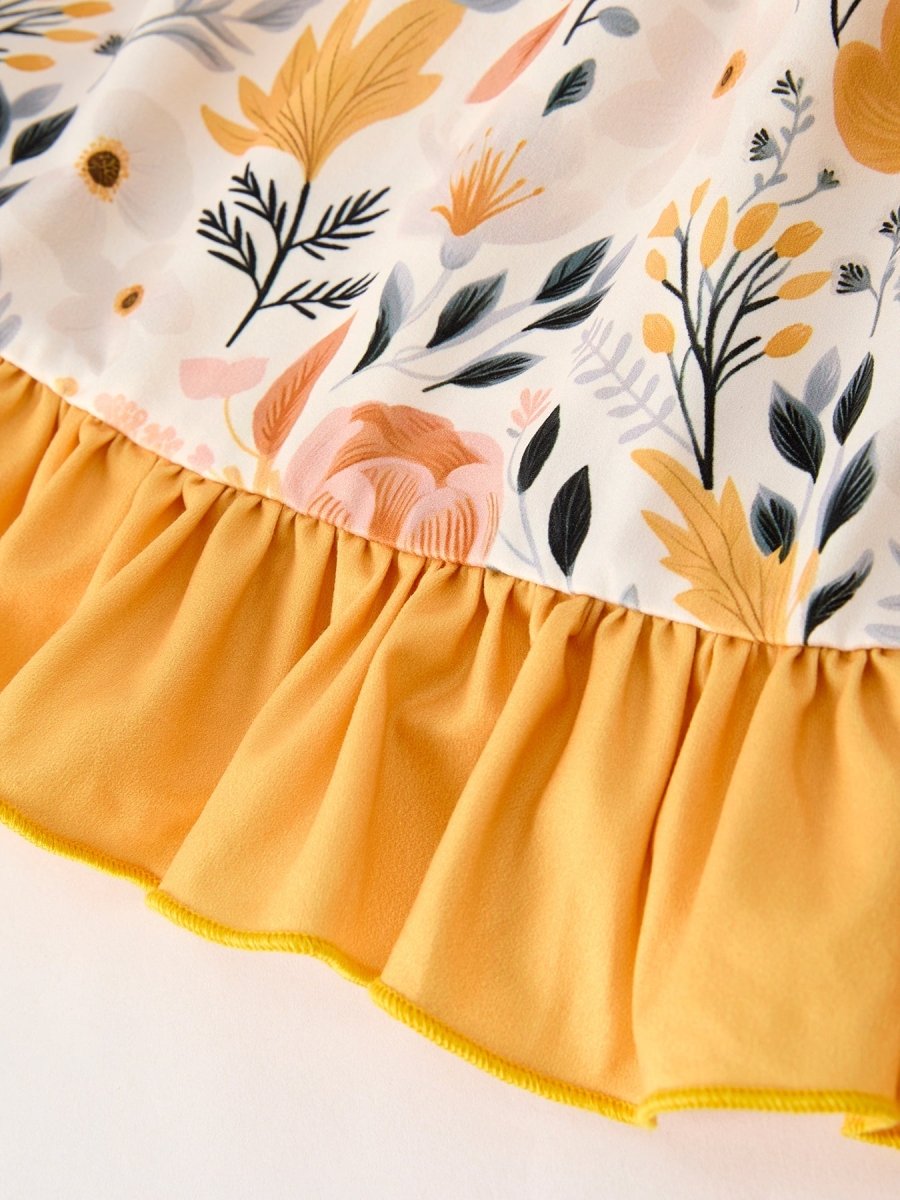 Rylee Faith Designs Winter Floral Long Sleeve Ruffled Girls Dress - 