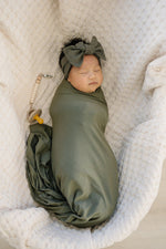 Mebie Baby Winter Green Organic Cotton Ribbed Head Wrap - 