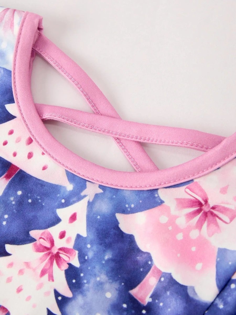 Rylee Faith Designs Winter Purple Christmas Tree Long Sleeve Dress With Pocket - Everetts Place Boutique - 