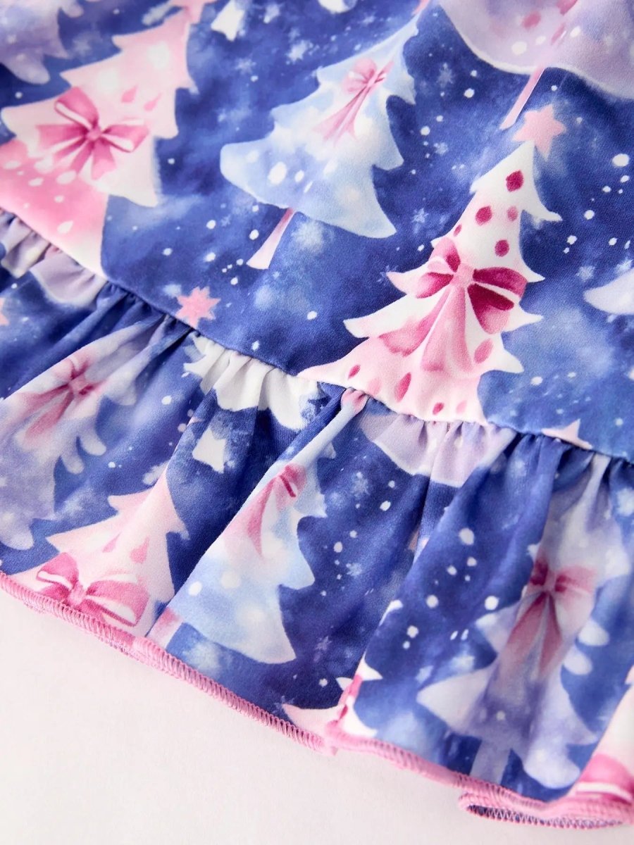 Rylee Faith Designs Winter Purple Christmas Tree Long Sleeve Dress With Pocket - Everetts Place Boutique - 