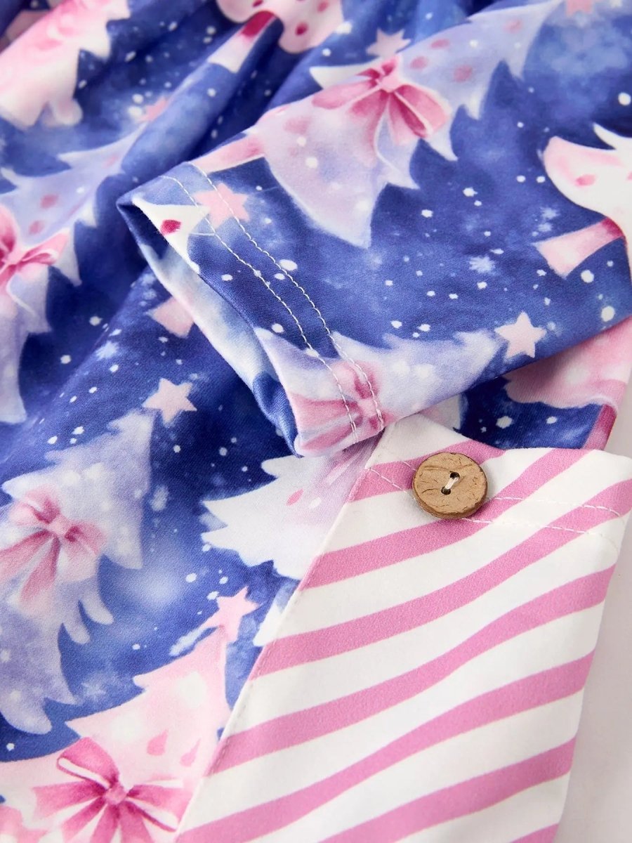 Rylee Faith Designs Winter Purple Christmas Tree Long Sleeve Dress With Pocket - Everetts Place Boutique - 