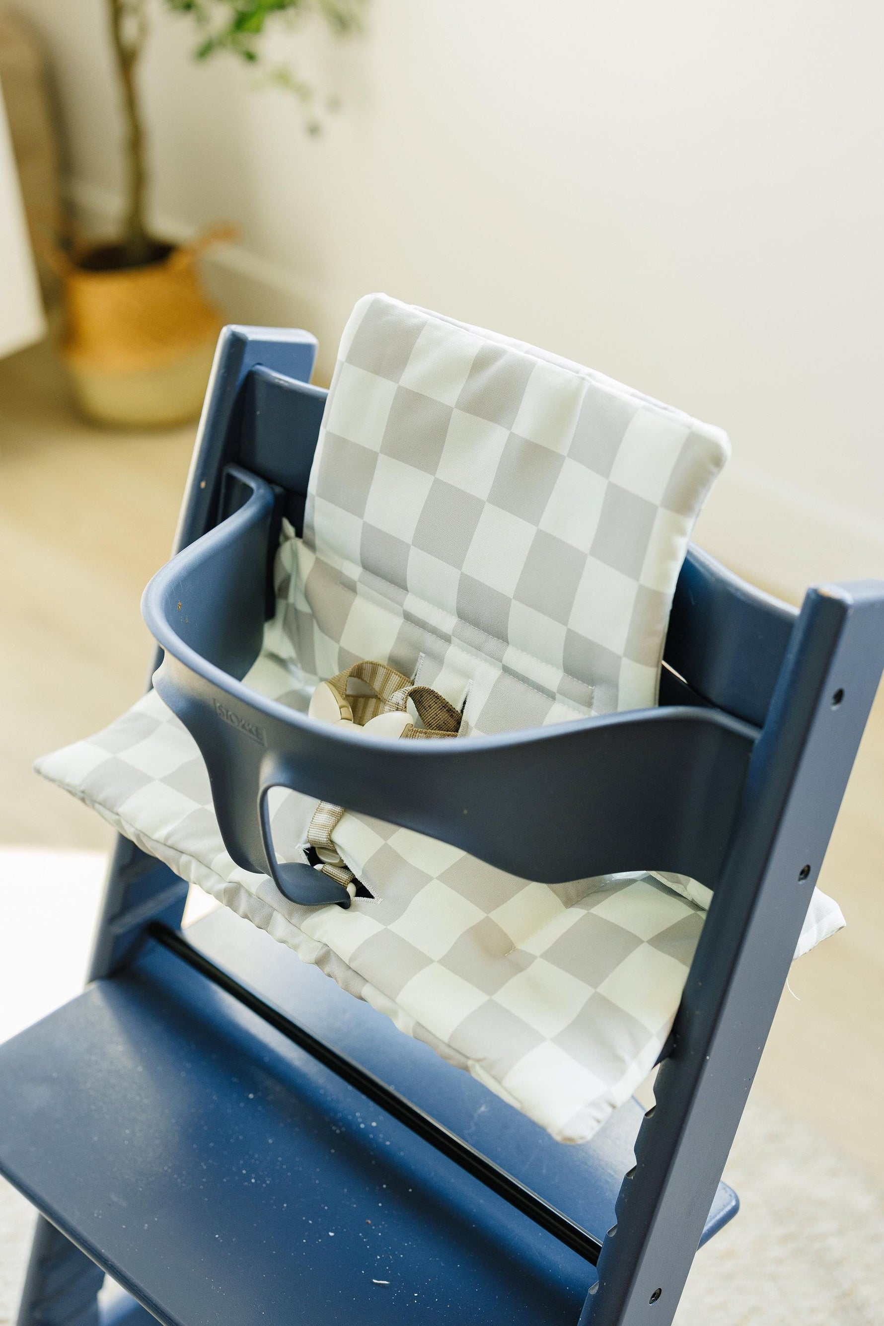 Little Joy Co. Wipeable Highchair Cushion for Stokke Tripp Trapp: Neutral Checkered Cover -