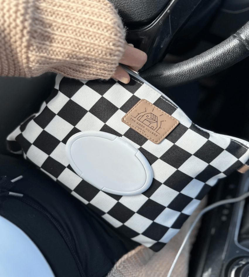 The Good Village Cloth Co. Wipes Clutch | Black Check - 