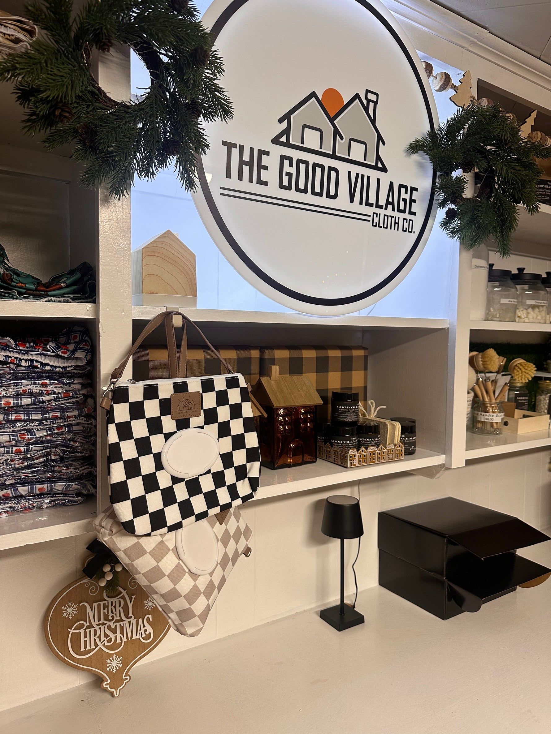 The Good Village Cloth Co. Wipes Clutch | Black Check - 