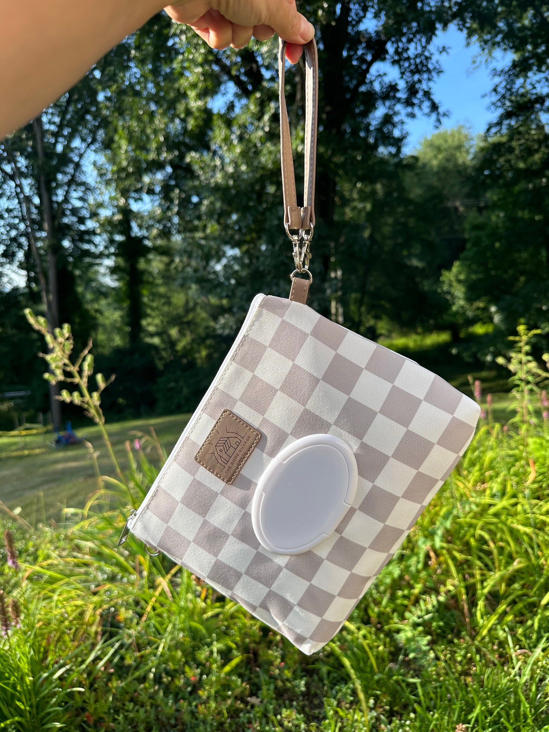 The Good Village Cloth Co. Wipes Clutch | Tan Check - 