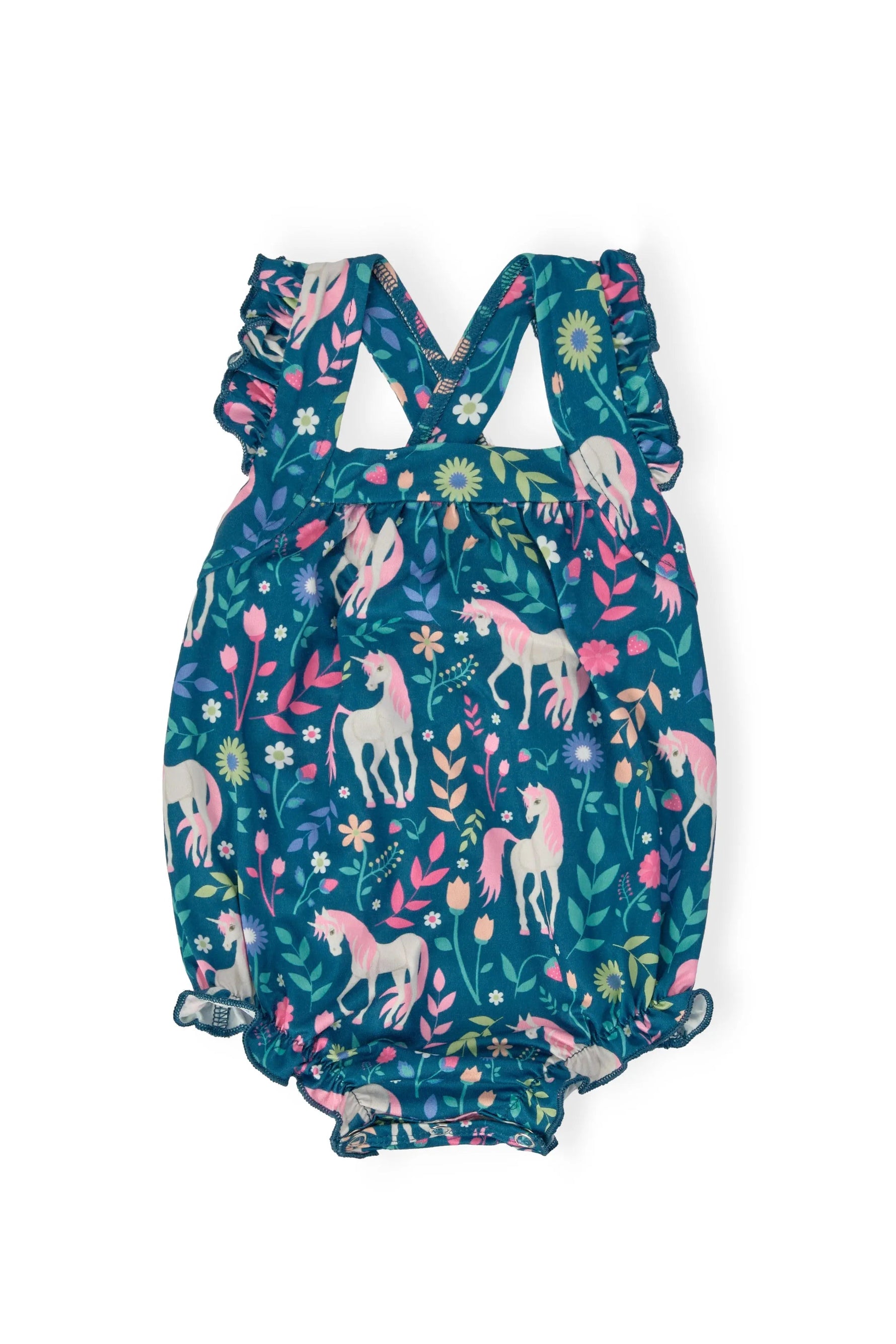 Mila & Rose ® Wish Upon a Unicorn Ruffle Cross Back Romper - 