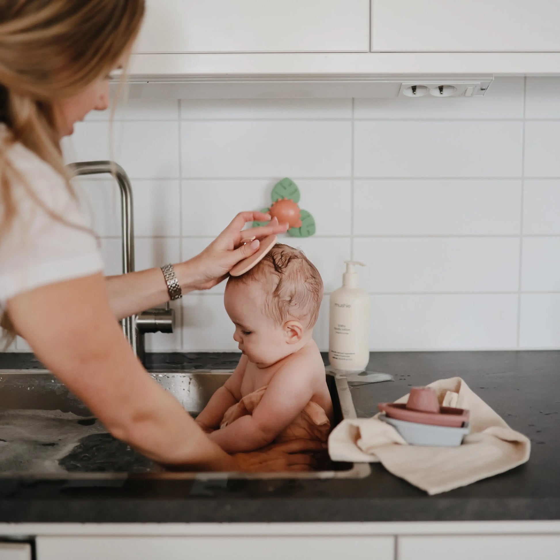 Cradle Cap Brush for Babies with Soft Silicone Bristles for Gentle Exfoliation and Massage Mushie