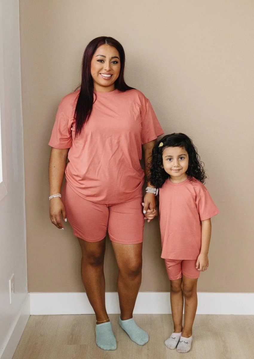 Women's Bamboo Tee and Bike Shorts Set Separates Soft - Everetts Place Boutique - 