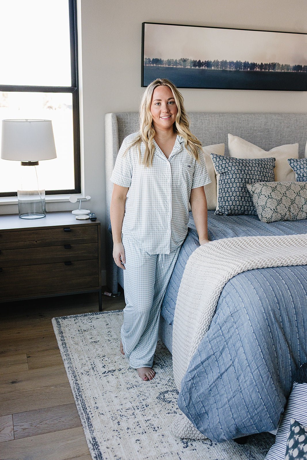 Mebie Baby Women's Light Blue Gingham Pajama Set - 
