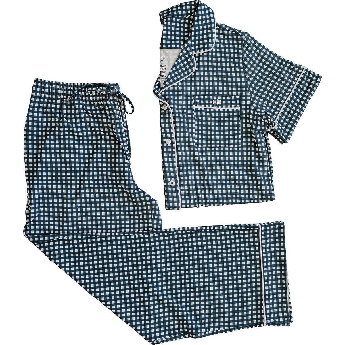 Mebie Baby Women's Navy Gingham Pajama Set With Short Sleeve Top And Lightweight Pants - 