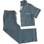 Mebie Baby Women's Navy Gingham Pajama Set With Short Sleeve Top And Lightweight Pants - 