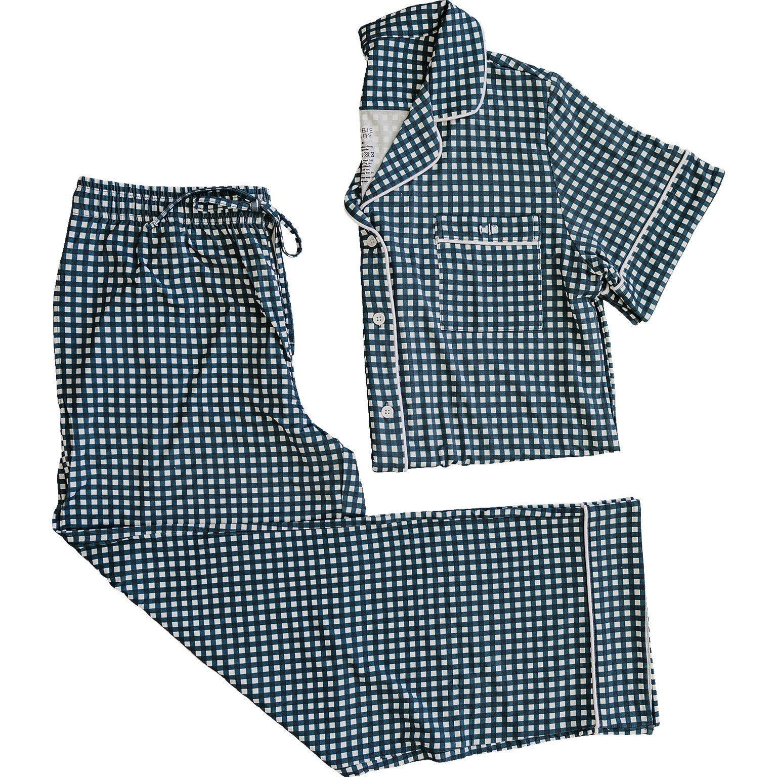 Mebie Baby Women's Navy Gingham Pajama Set With Short Sleeve Top And Lightweight Pants - 