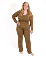 Women's Solid Long Sleeve Button Pajamas:2 Piece Bamboo Olive by Rayn’s Tiny Stitches