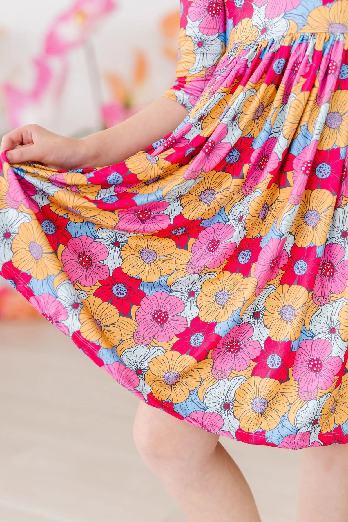 Mila & Rose ® Wonderland Floral 3/4 Sleeve Pocket Twirl Dress - 