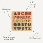 Mushie Wooden Alphabet Puzzle Educational Toy for Kids with 26 Capital Letters - 