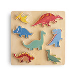 Mushie Wooden Dinosaur Puzzle for Kids Educational Toy with Seven Dino Pieces - 