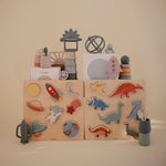 Mushie Wooden Dinosaur Puzzle for Kids Educational Toy with Seven Dino Pieces - 