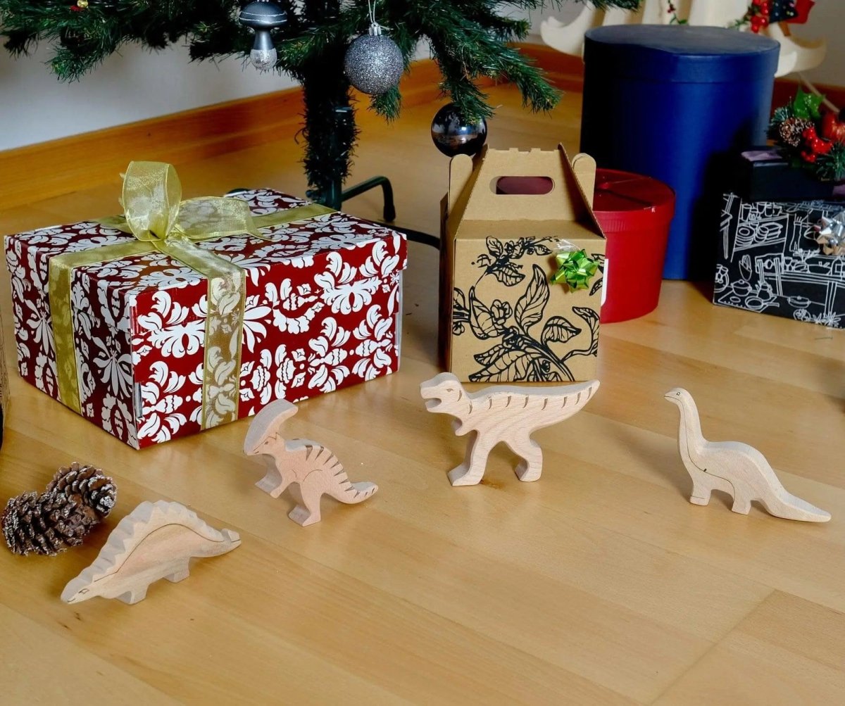 Kidodido Wooden Dinosaur Set 4 Piece Handcrafted Natural Wood Toys - Everetts Place Boutique - 