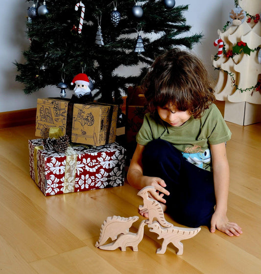 Wooden Dinosaur Set 4 Piece Handcrafted Natural Wood Toys Kidodido Everetts Place: Online Boutique