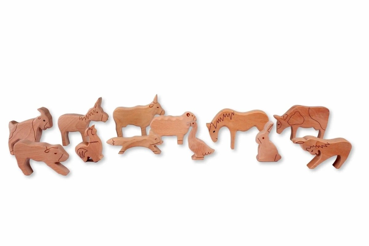 Kidodido Wooden Farm Animals Play Set For Creative Kids Craft - Everetts Place Boutique - 