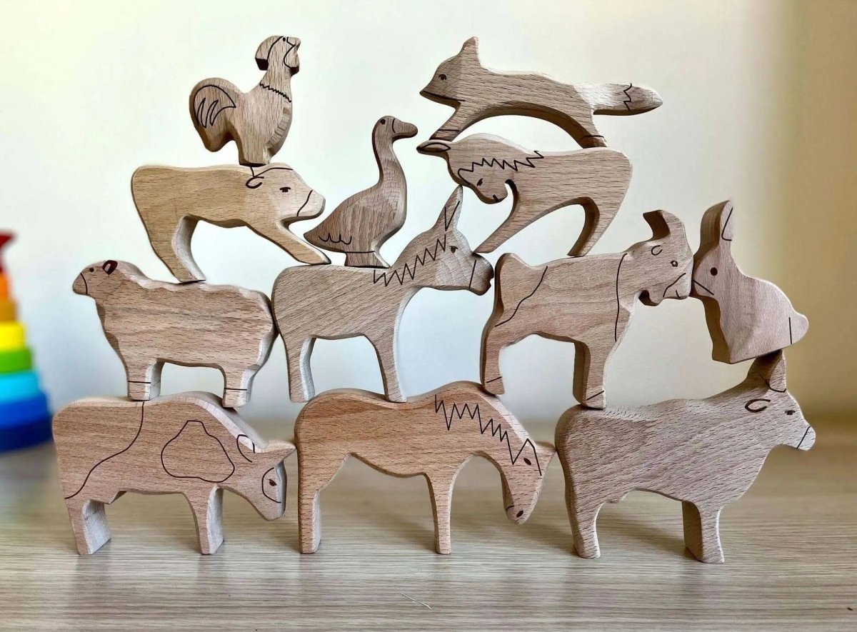 Kidodido Wooden Farm Animals Play Set For Creative Kids Craft - Everetts Place Boutique - 