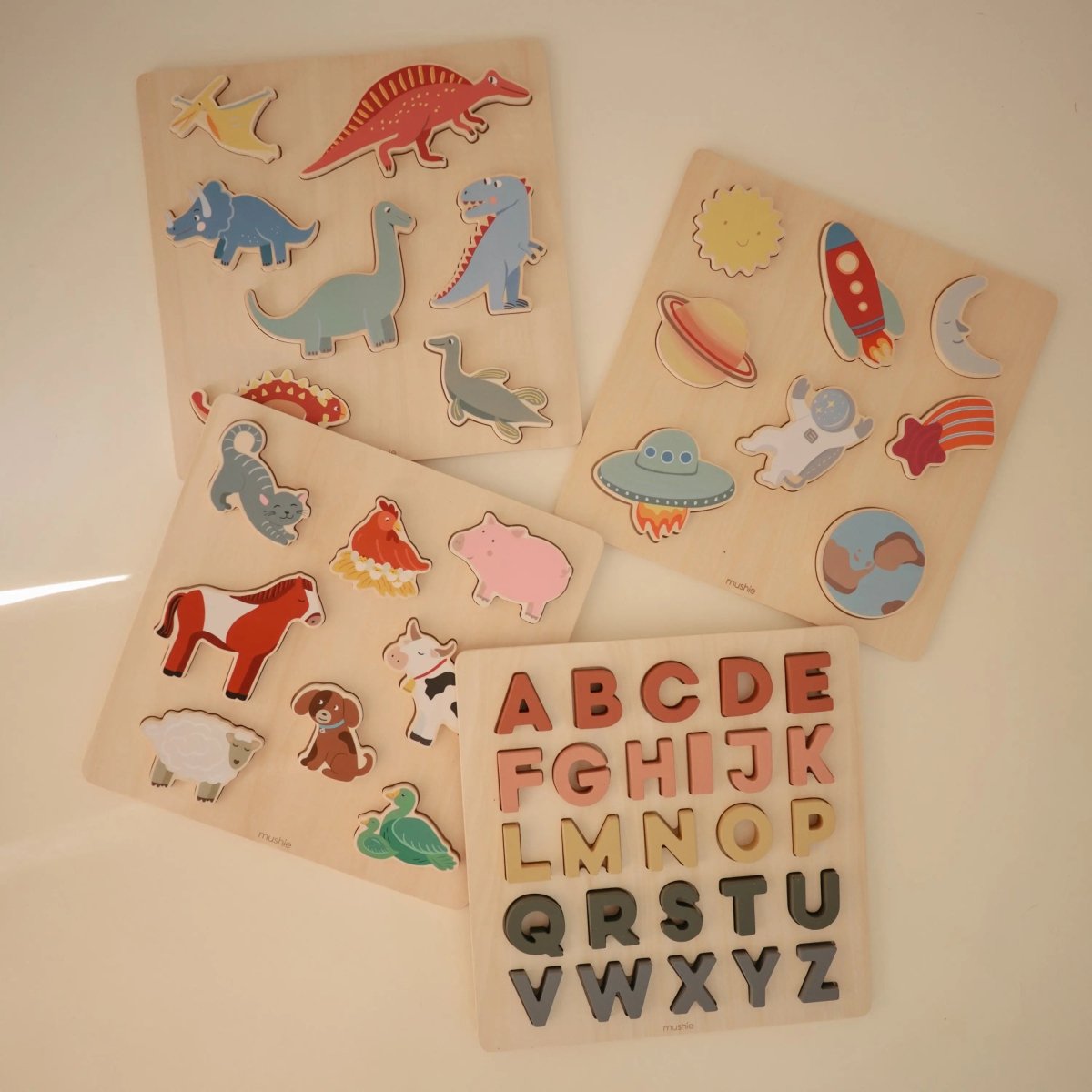 Mushie Wooden Farm Puzzle for Kids with Eight Barnyard Animal Pieces and Non - Toxic Paint - 