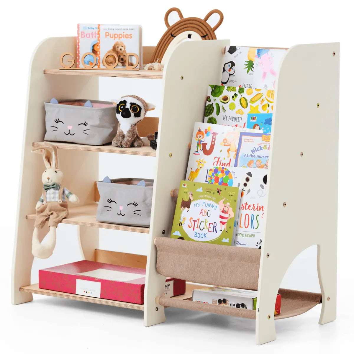 Goodevas Wooden Montessori Shelves for Toddler 2in1: Bookshelf & Toy Shelving - 