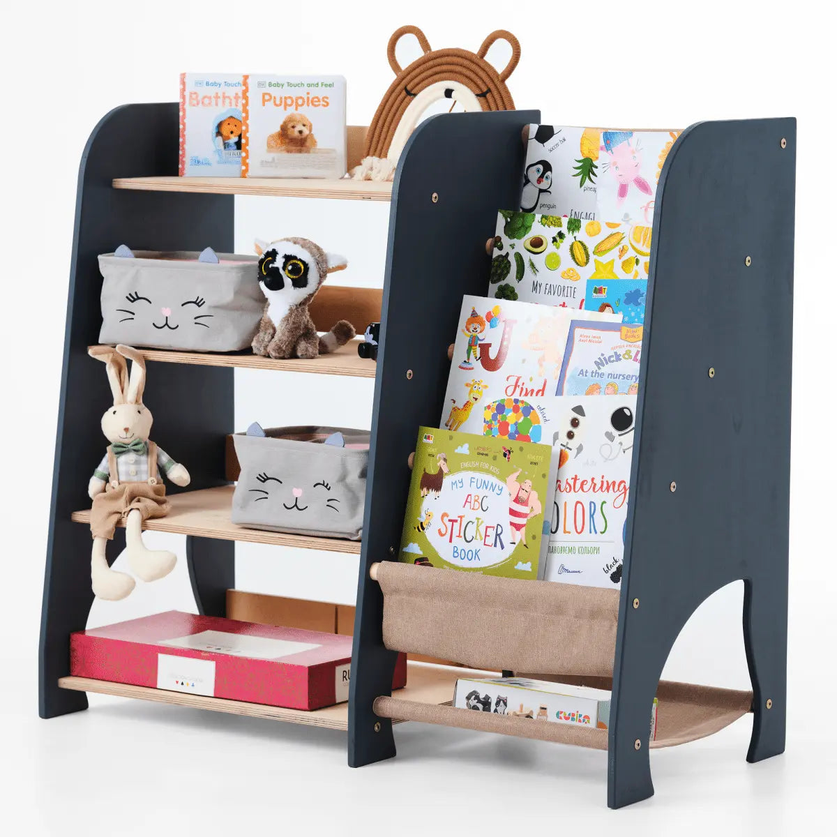 Goodevas Wooden Montessori Shelves for Toddler 2in1: Bookshelf & Toy Shelving - 