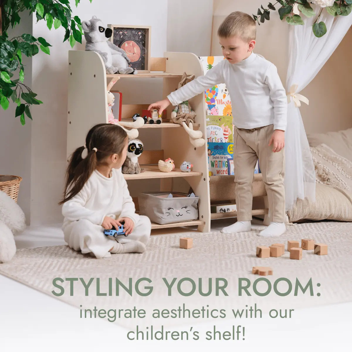 Goodevas Wooden Montessori Shelves for Toddler 2in1: Bookshelf & Toy Shelving - 
