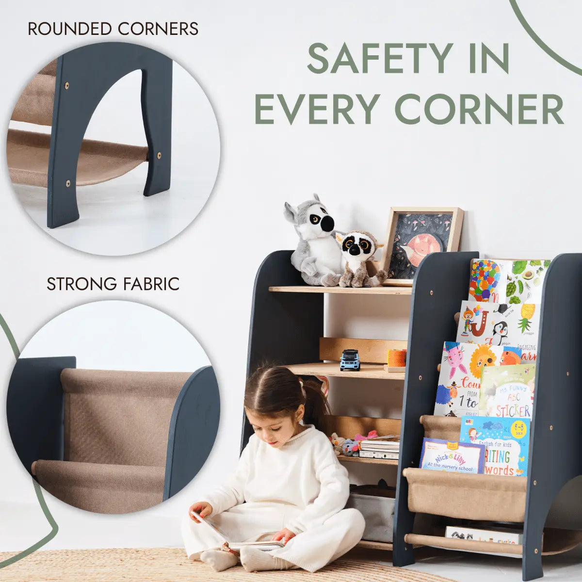 Goodevas Wooden Montessori Shelves for Toddler 2in1: Bookshelf & Toy Shelving - 