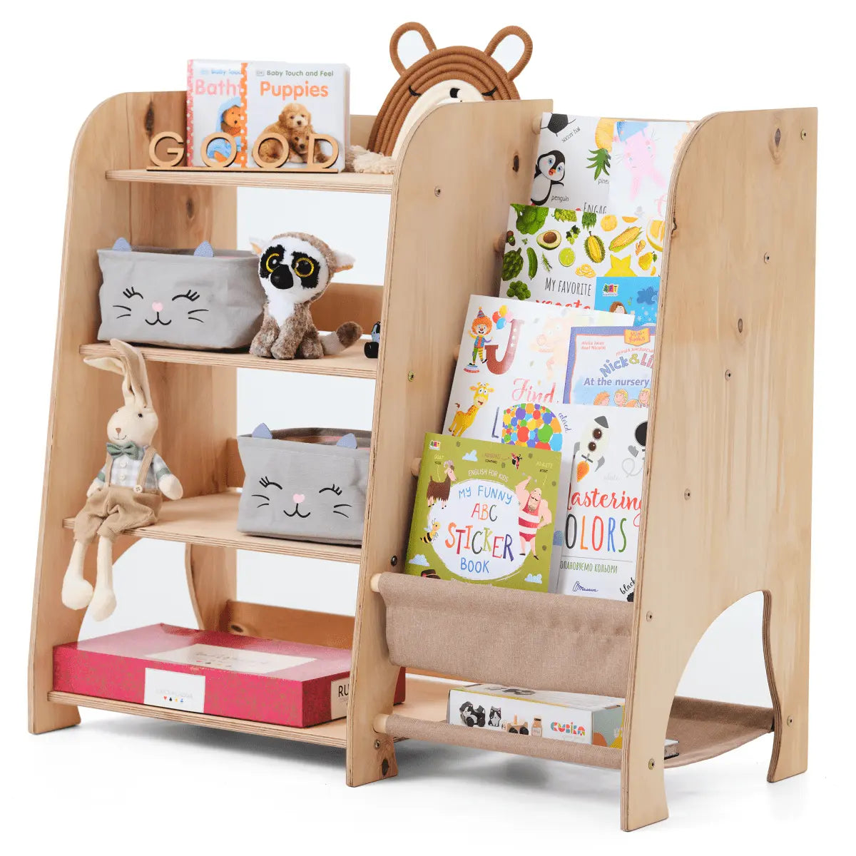 Goodevas Wooden Montessori Shelves for Toddler 2in1: Bookshelf & Toy Shelving - 