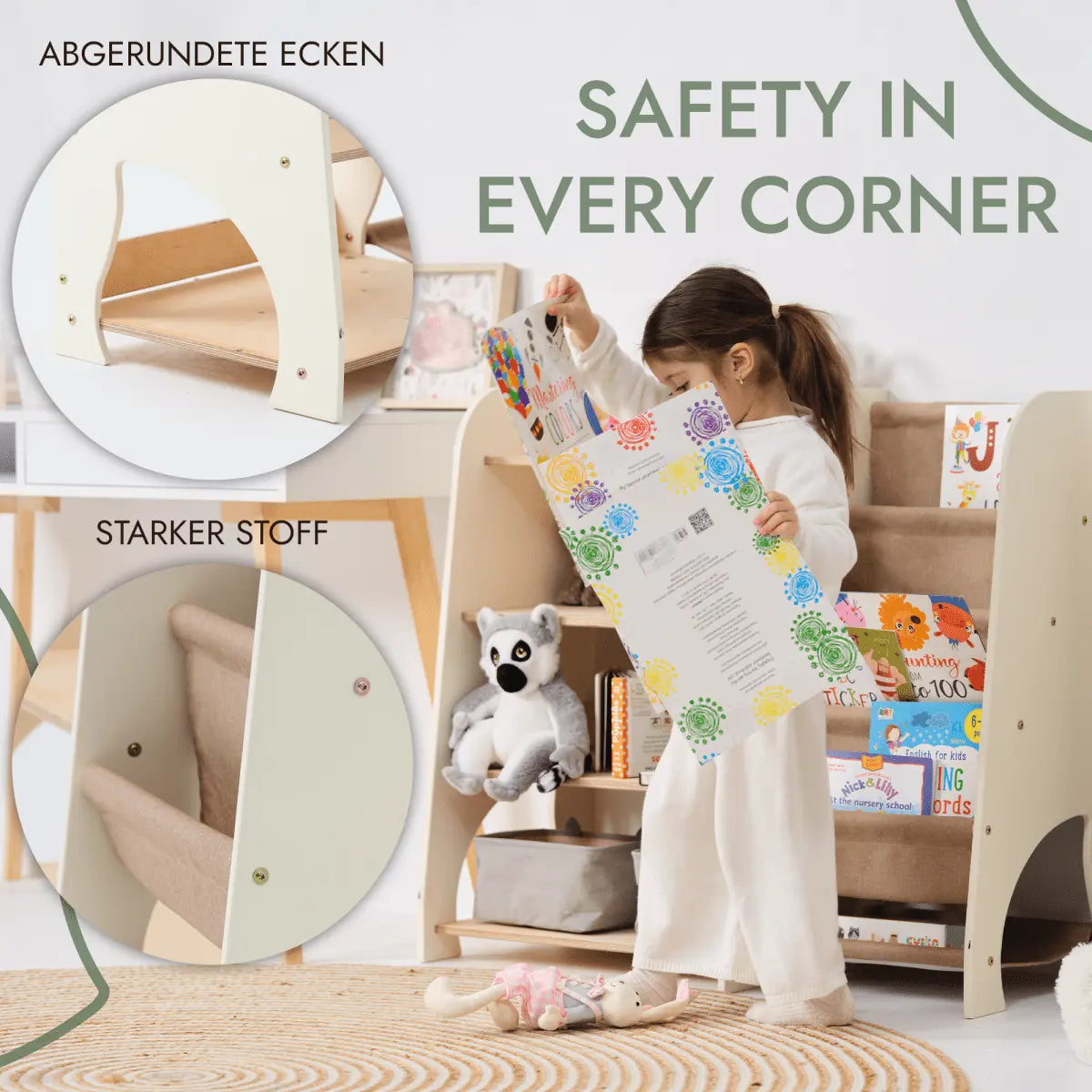Goodevas Wooden Montessori Shelves for Toddler 2in1: Bookshelf & Toy Shelving - 