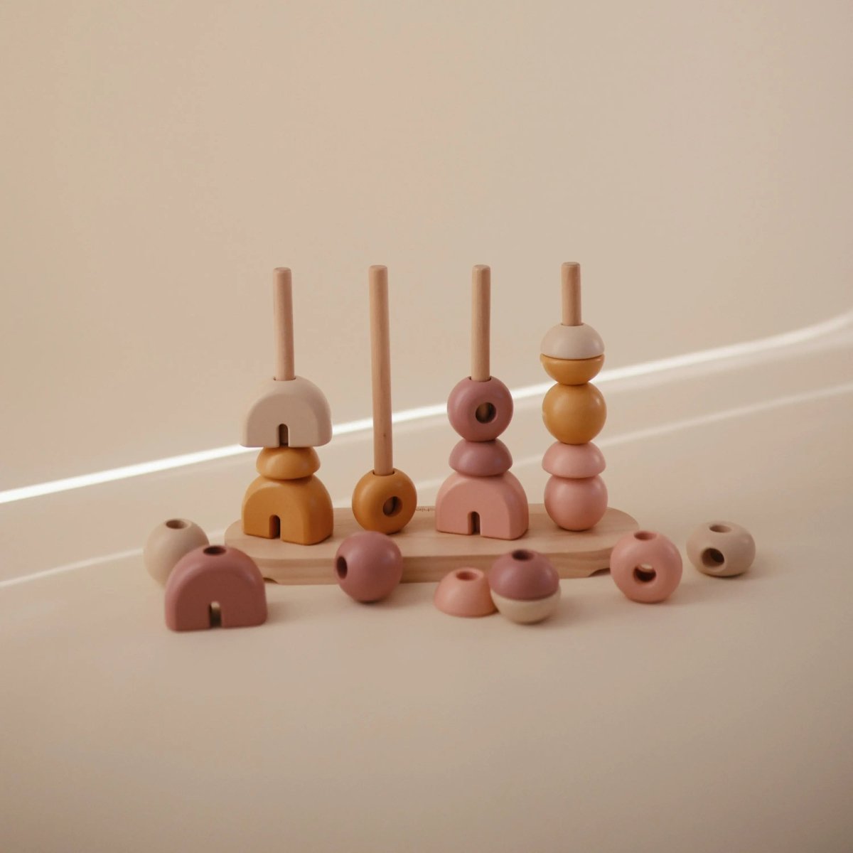 Mushie Wooden Multi Shape Stacker Educational Toy for Kids with 20 Shapes and Non Toxic Paint - Everetts Place Boutique - 