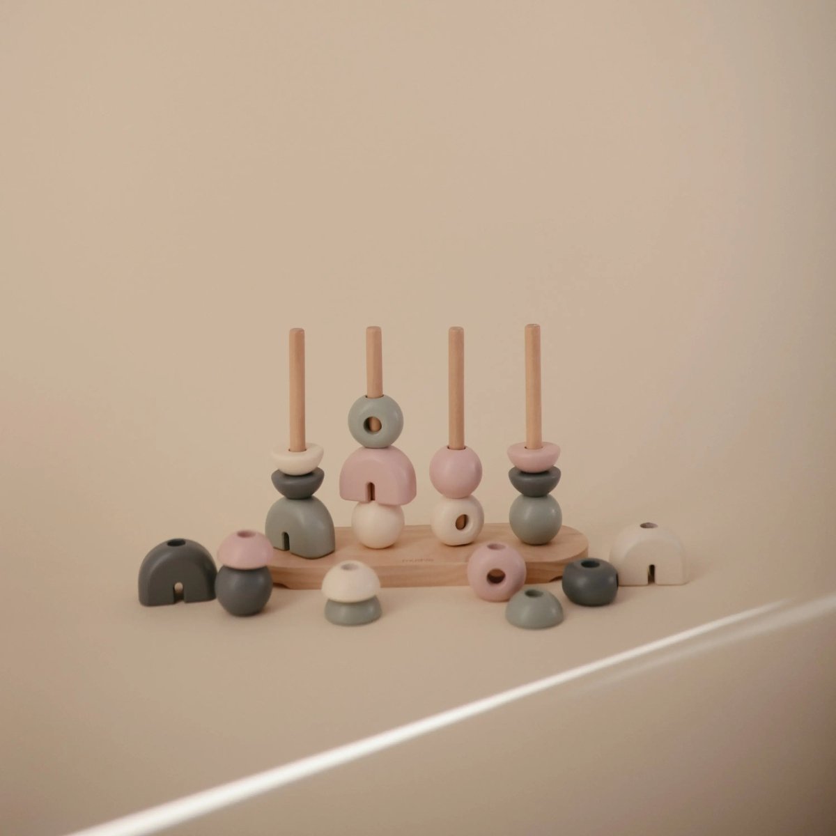 Mushie Wooden Multi Shape Stacker Educational Toy for Kids with 20 Shapes and Non Toxic Paint - Everetts Place Boutique - 