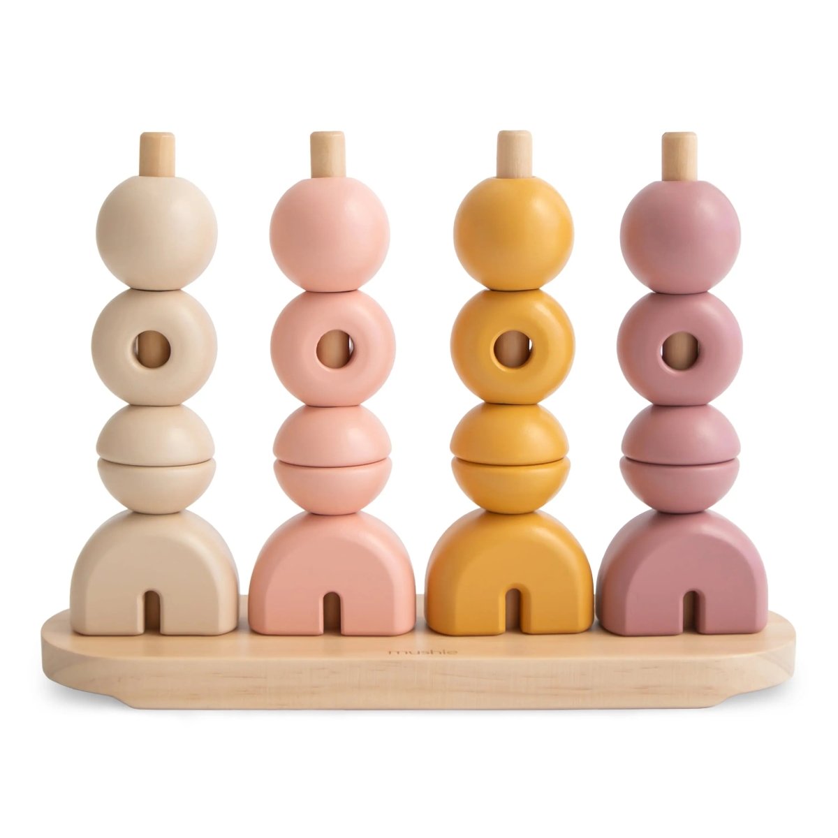 Mushie Wooden Multi Shape Stacker Educational Toy for Kids with 20 Shapes and Non Toxic Paint - Everetts Place Boutique - 