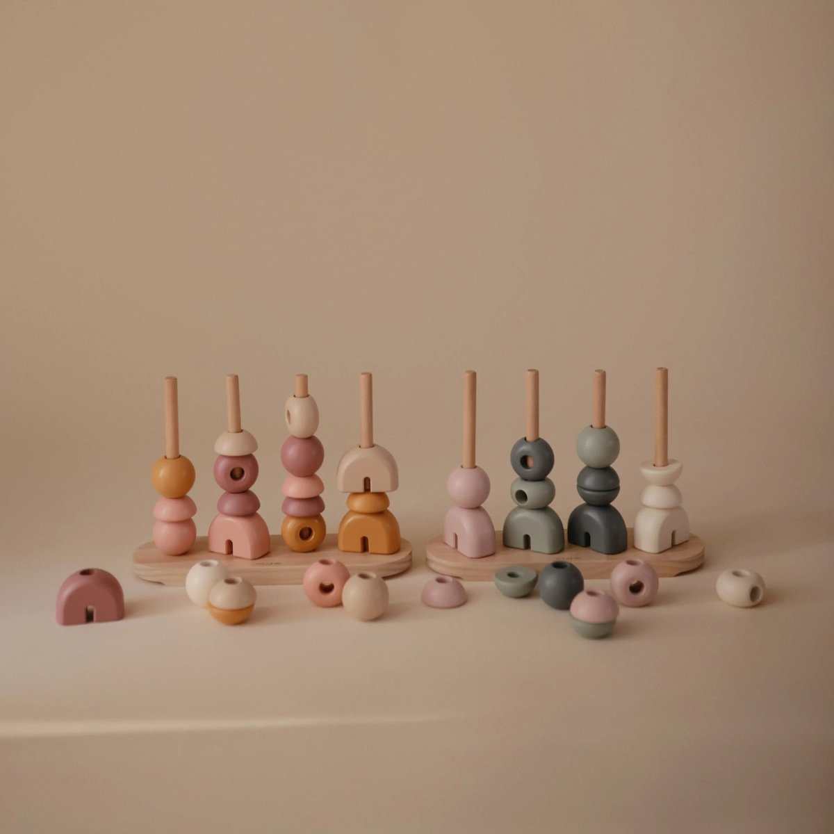 Mushie Wooden Multi Shape Stacker Educational Toy for Kids with 20 Shapes and Non Toxic Paint - Everetts Place Boutique - 