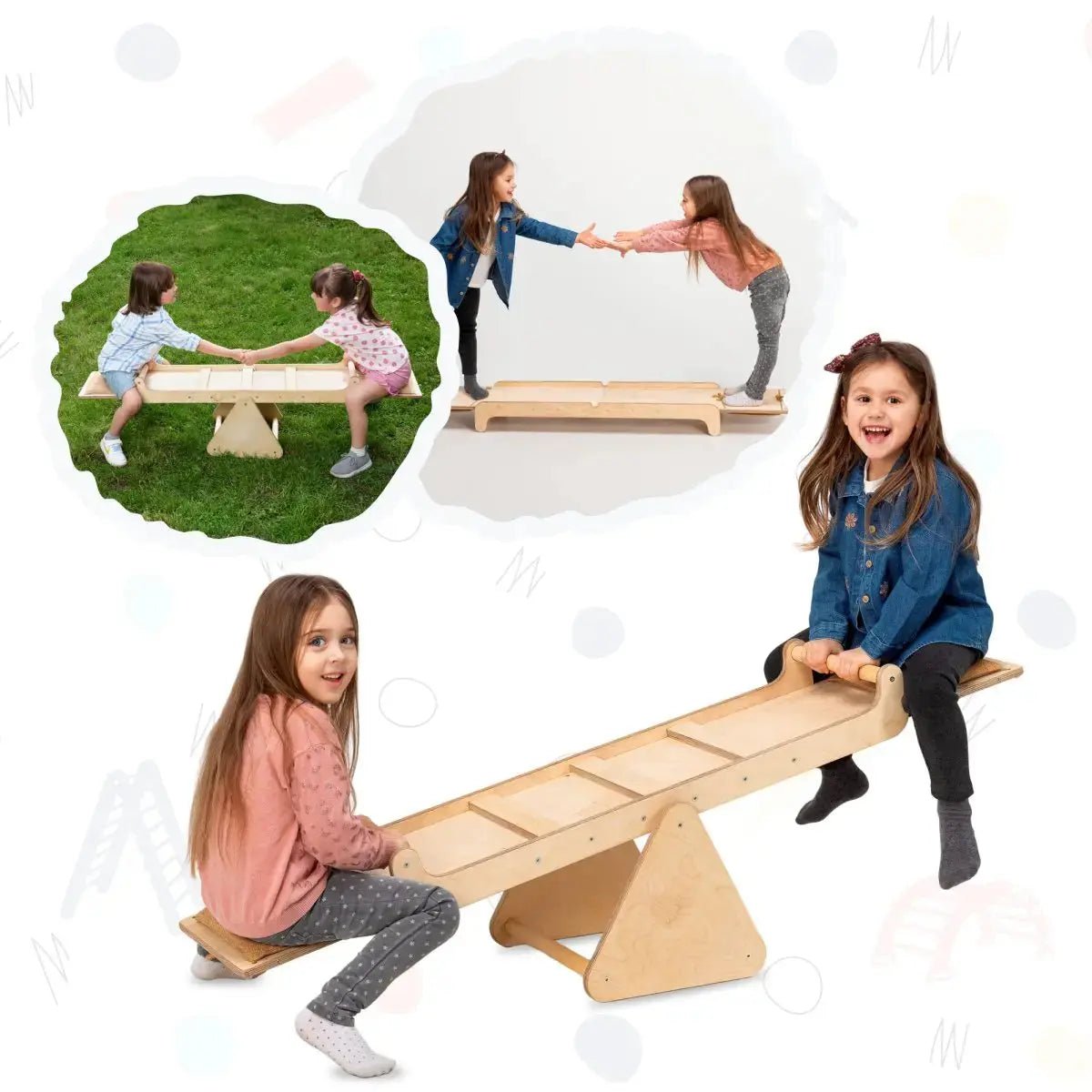 Goodevas Wooden Seesaw for Toddlers with Spiral Seat Cushions and Triangle Shaped Balancer - Everetts Place Boutique - 